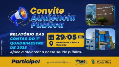 Imagem da notícia Audiência pública nesta quinta apresenta gastos da saúde em Costa Rica no 1º quadrimestre